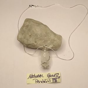 Handmade Wire Wrap Natural Quartz Pendent with 18" Silver Color Rope Chain